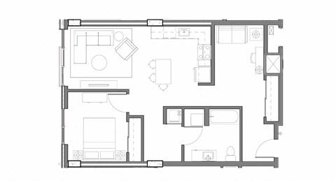 Floor plan for 1 bed, 1 bath, 872 sqft